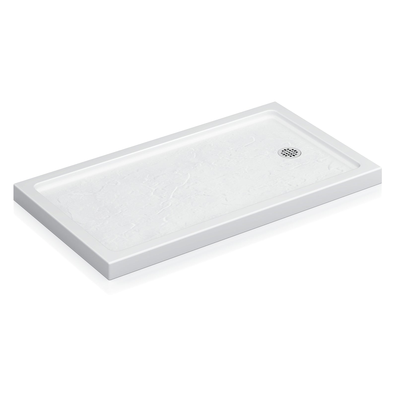 KPUY 48-60"LX30-36"W Shower Base Pan with Reversible Install, White Slip Resistant Design, Left or Right Drain, Non‑Integrated Flange, Easy to Clean