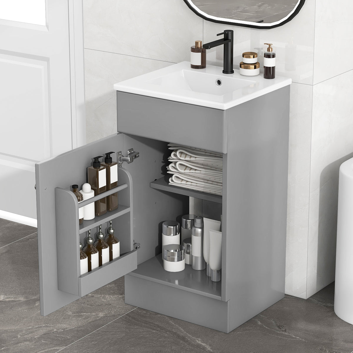18“&20”Bathroom Vanity with Sink, Vanity Cabinet with Door Shelf and Adjustable Shelf,Gray