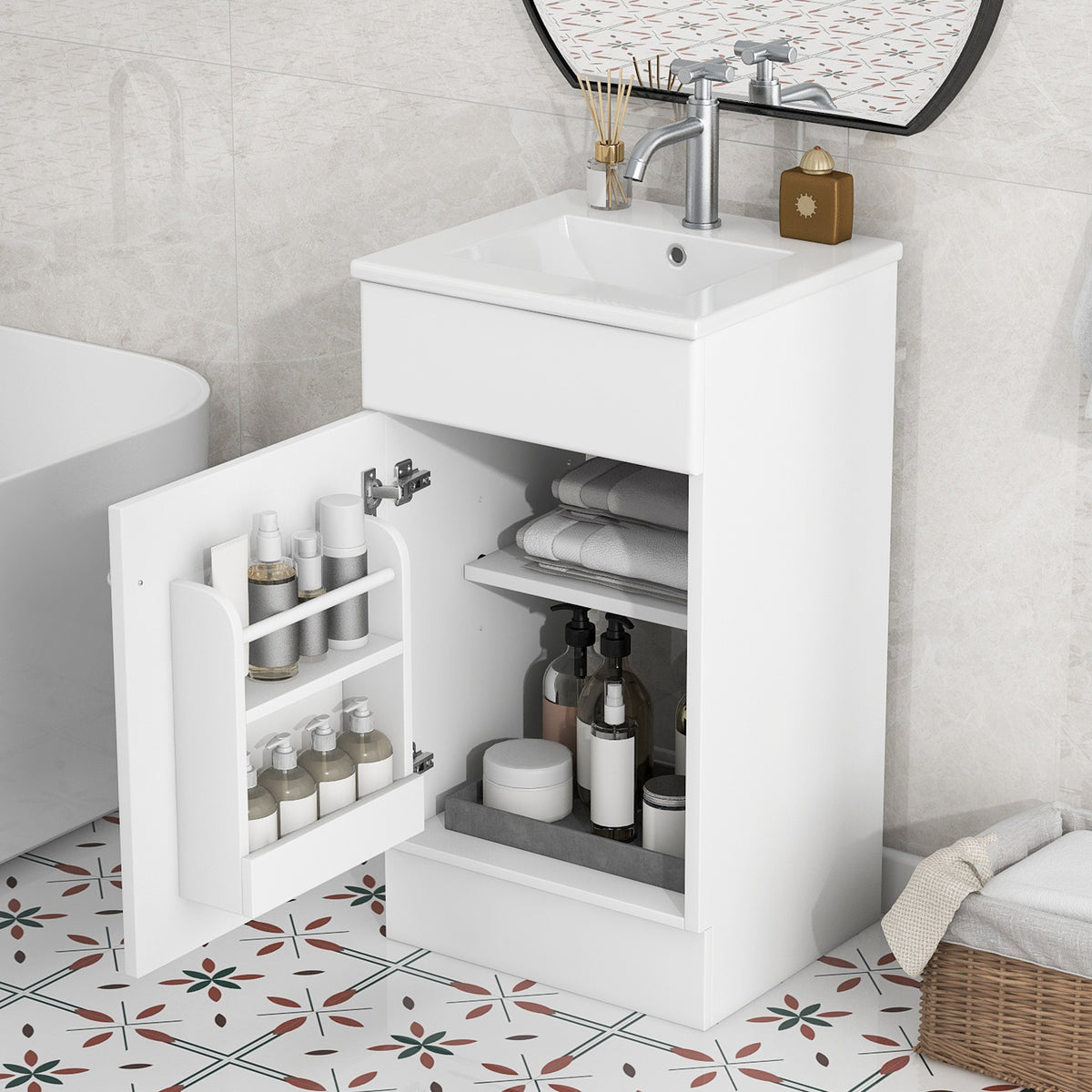 18"-20"Bathroom Vanity with Sink, Vanity Cabinet with Door Shelf and Adjustable Shelf, White