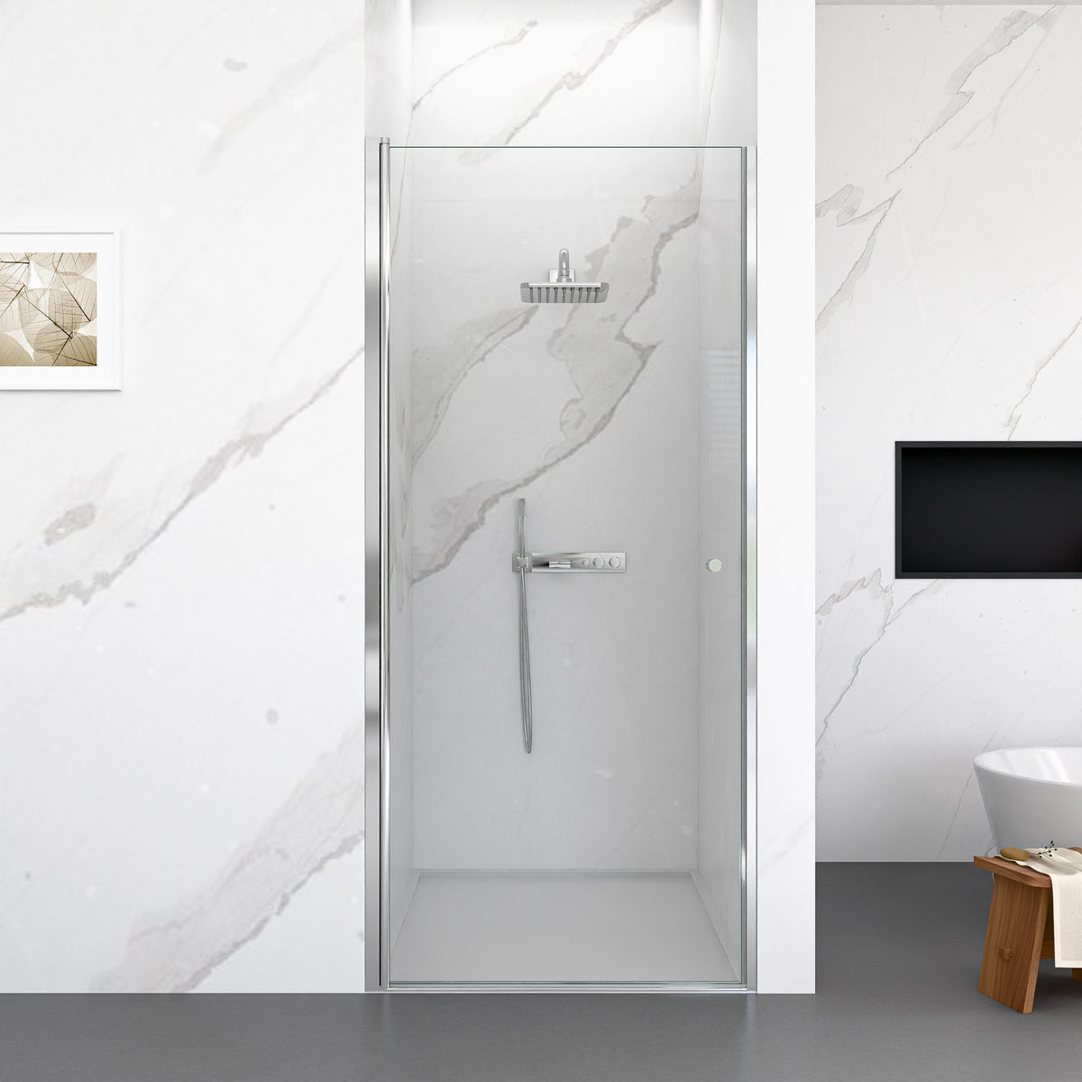 72" H Semi-Frameless Circular Pivot Shower Door in Chrome With 1/4" (6mm) Thick SGCC Tempered Glass