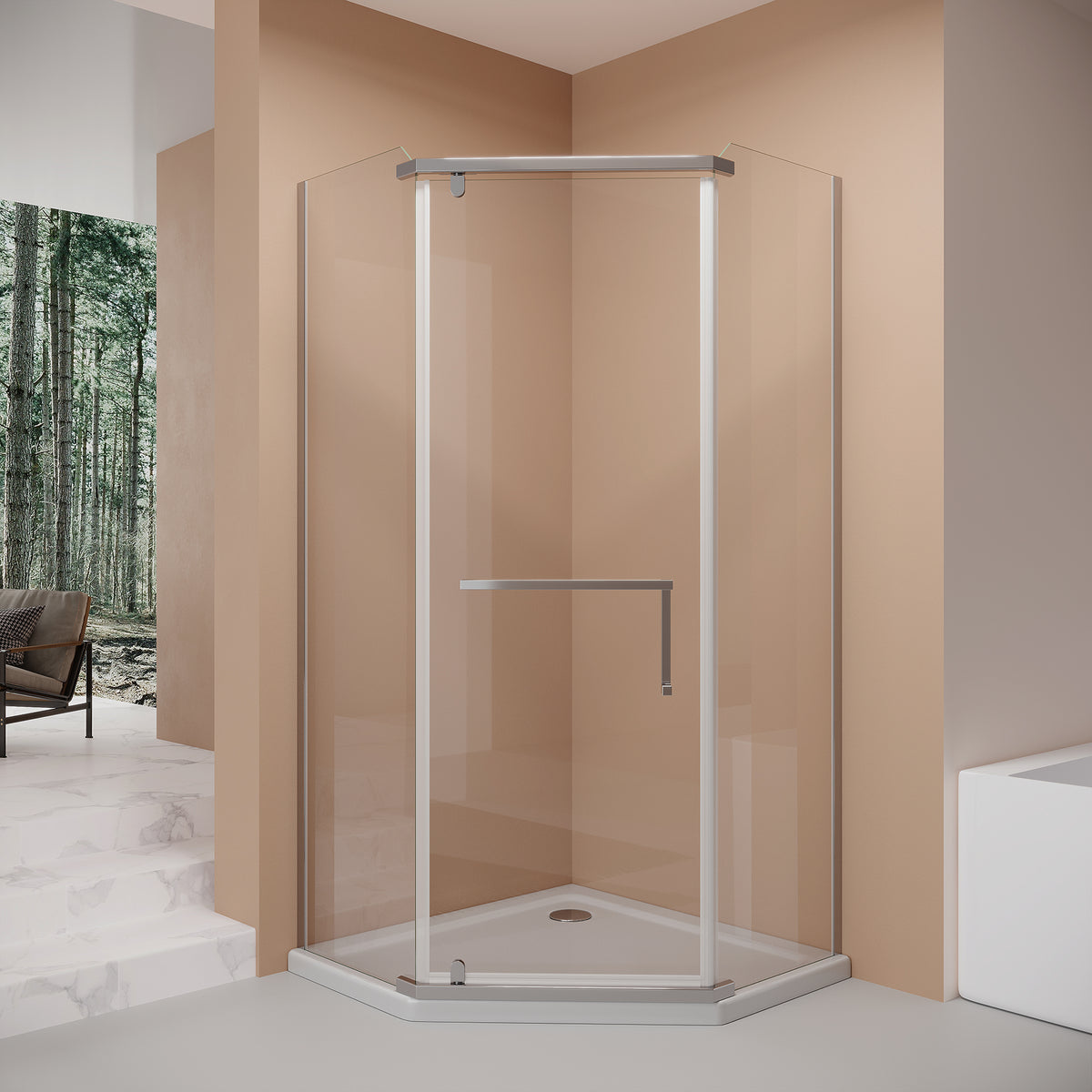 36x36x72" Pivot shower door, with 1/4" (6MM) tempered glass, Frameless Neo-Angle Pivot Shower Enclosure in for Bathroom Shower Door Chrome(NO INCLUDED Neo-Angle Shower Base )