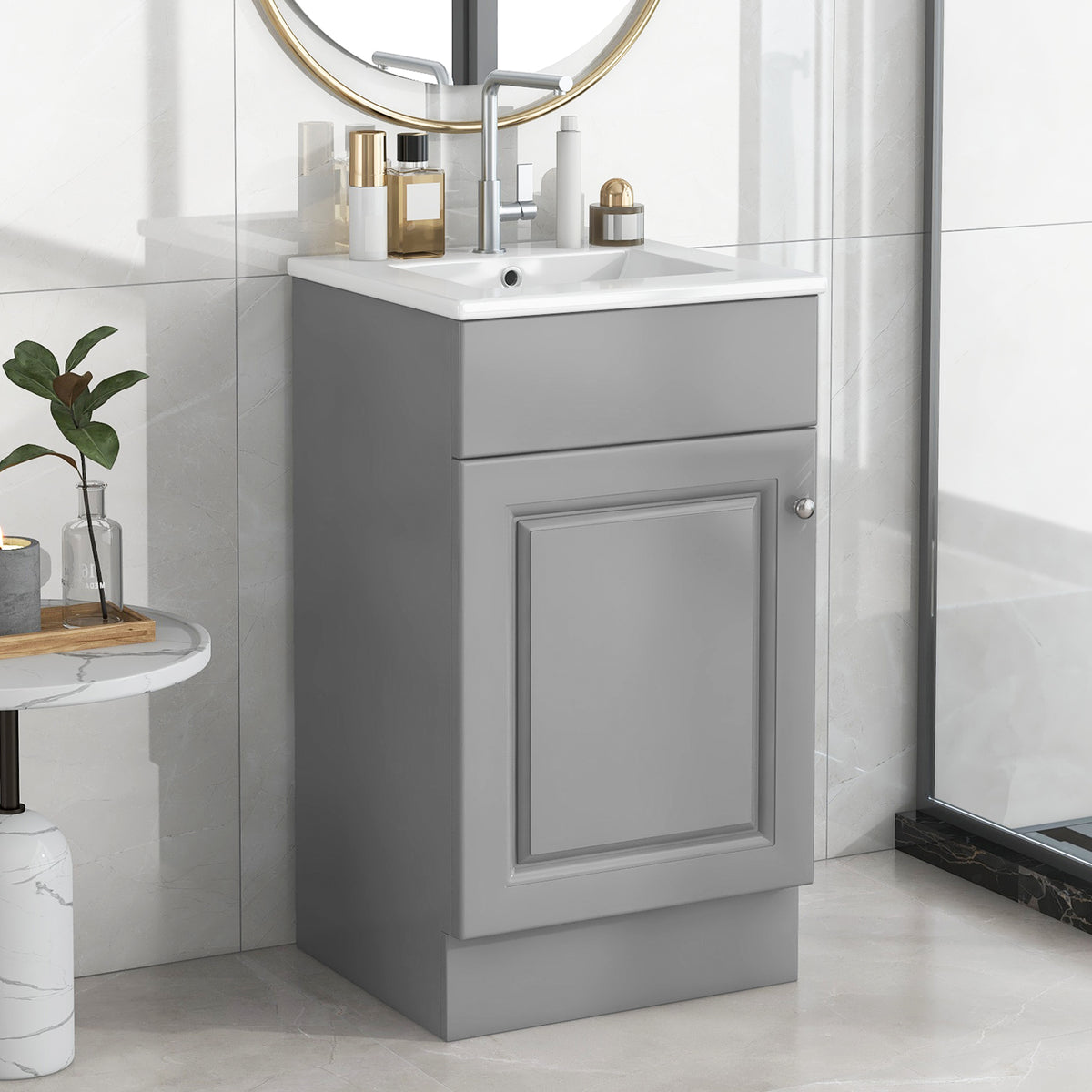 18“&20”Bathroom Vanity with Sink, Vanity Cabinet with Door Shelf and Adjustable Shelf,Gray