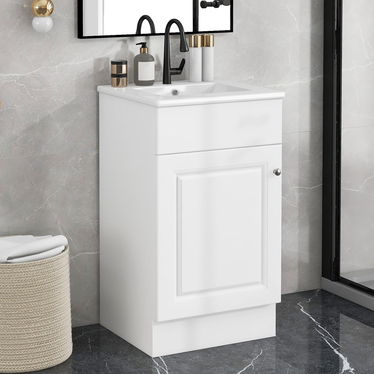 18"-20"Bathroom Vanity with Sink, Vanity Cabinet with Door Shelf and Adjustable Shelf, White