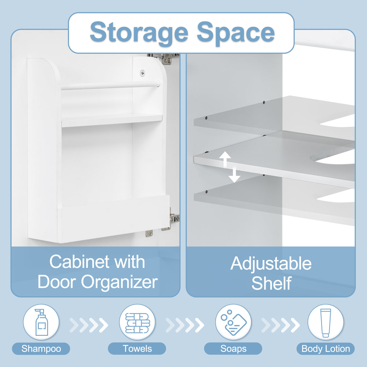18"-20"Bathroom Vanity with Sink, Vanity Cabinet with Door Shelf and Adjustable Shelf, White