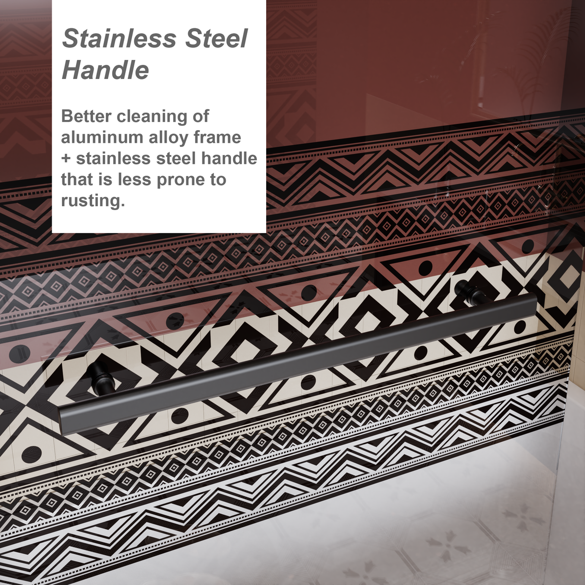 32.in W x 55.in H Shower Door Bathtub, 1/4 inch Thick Bohemian PatternTempered Glass Shower Door with Stainless Steel Handle, Black