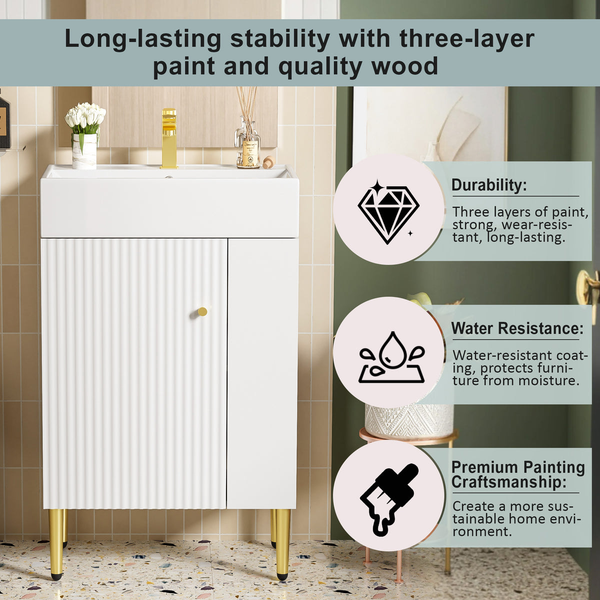 21.6" white Bathroom vanity, Combo Cabinet, Bathroom Storage Cabinet, Single Ceramic Sink