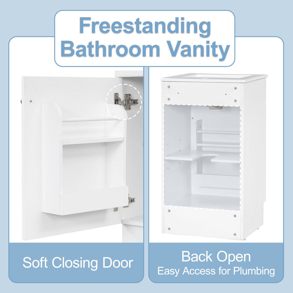 18"-20"Bathroom Vanity with Sink, Vanity Cabinet with Door Shelf and Adjustable Shelf, White