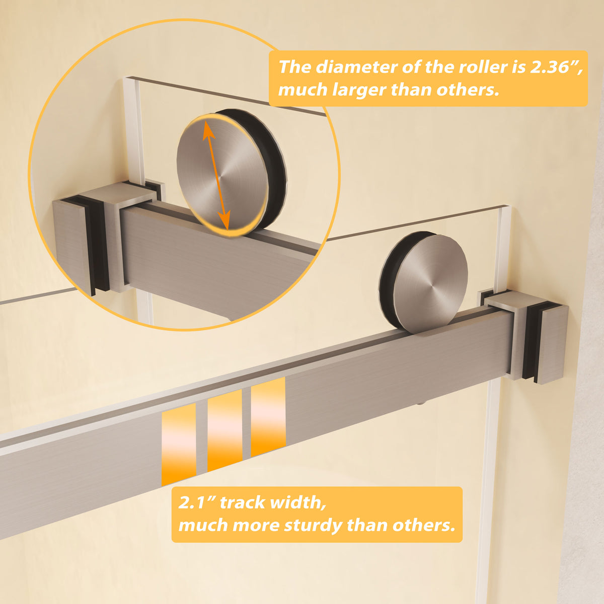 Frameless Double Sliding Shower Door , 5/16 "(8mm) Tempered Glass, Explosion Proof Film, Stainless Steel Handle, Square Tube Track, Brushed Nickel