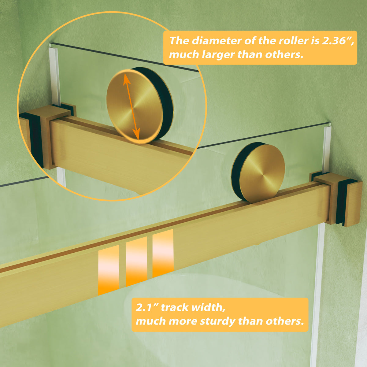 Frameless Double Sliding Shower Door, 5/16 "(8mm) Tempered Glass, Explosion Proof Film, Stainless Steel Handle, Square Tube Track,Brushed Gold