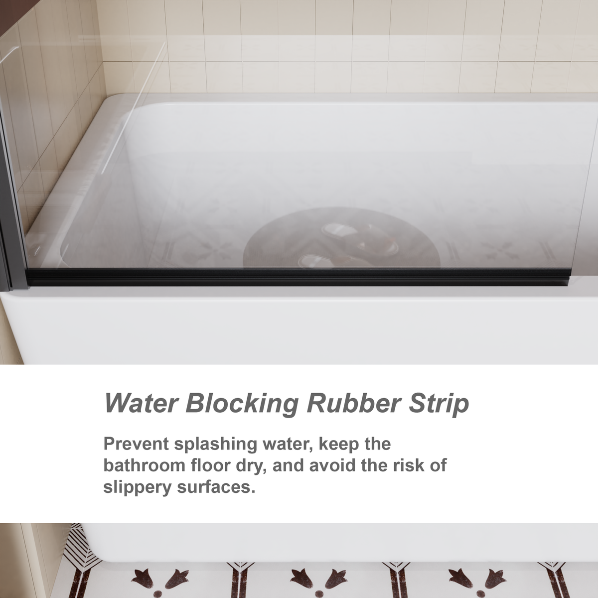 32.in W x 55.in H Shower Door Bathtub, 1/4 inch Thick Bohemian PatternTempered Glass Shower Door with Stainless Steel Handle, Black