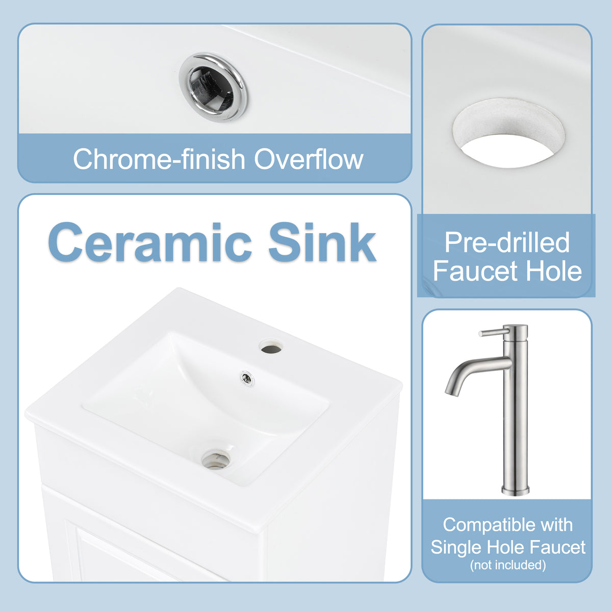 18"-20"Bathroom Vanity with Sink, Vanity Cabinet with Door Shelf and Adjustable Shelf, White