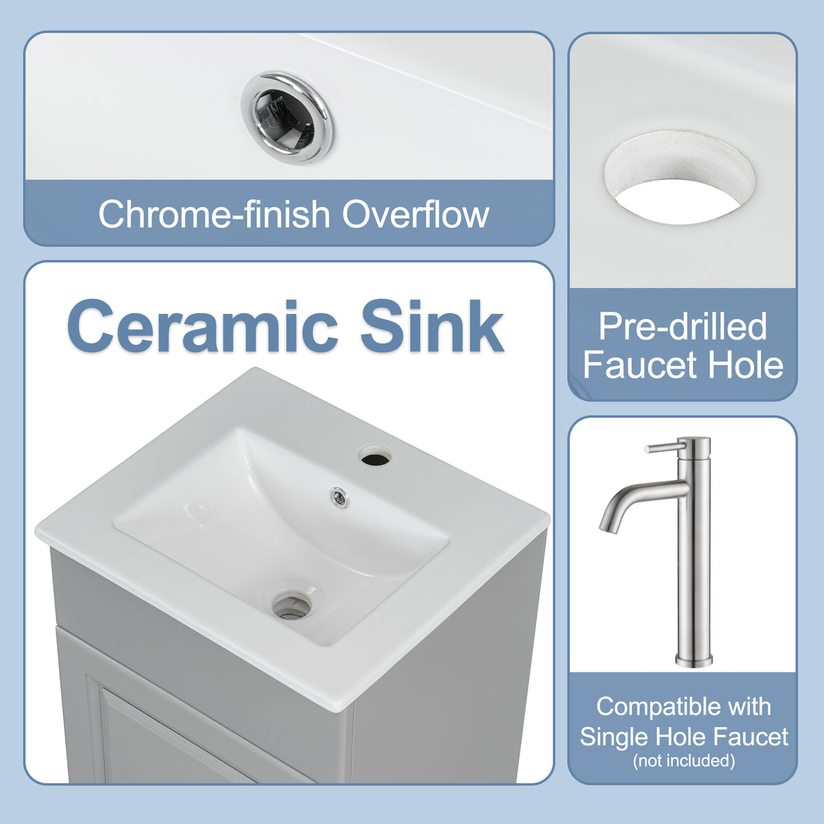 18“&20”Bathroom Vanity with Sink, Vanity Cabinet with Door Shelf and Adjustable Shelf,Gray