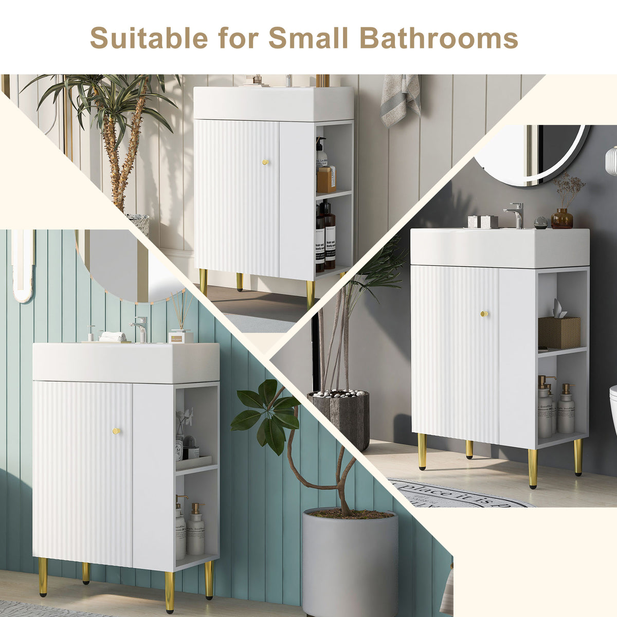 21.6" white Bathroom vanity, Combo Cabinet, Bathroom Storage Cabinet, Single Ceramic Sink