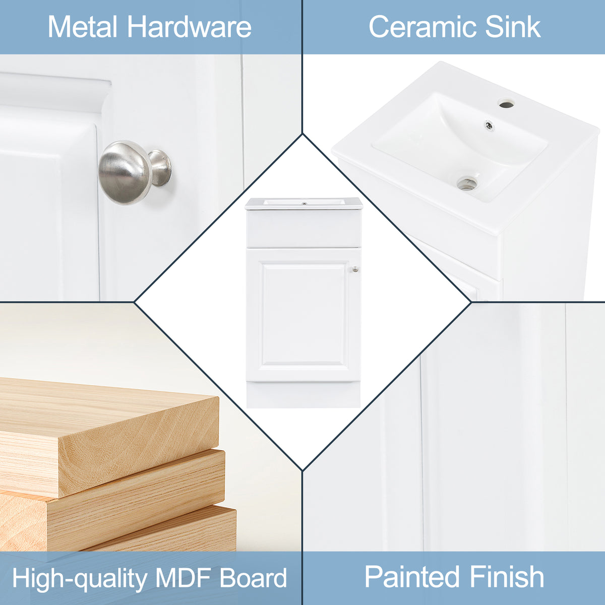 18"-20"Bathroom Vanity with Sink, Vanity Cabinet with Door Shelf and Adjustable Shelf, White