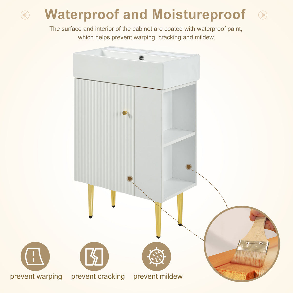 21.6" white Bathroom vanity, Combo Cabinet, Bathroom Storage Cabinet, Single Ceramic Sink