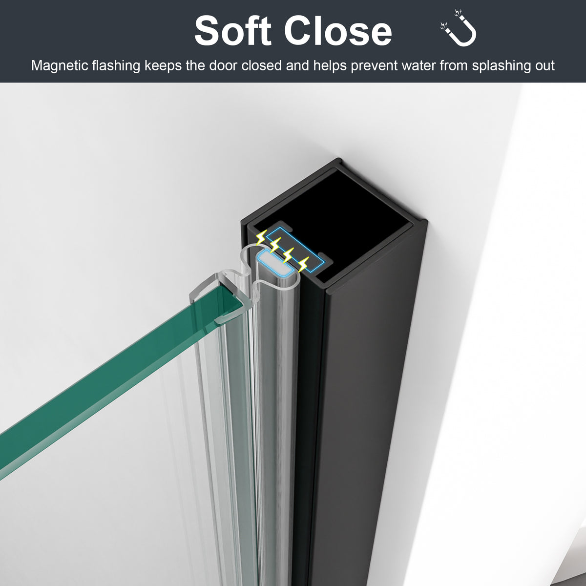 72" H Semi-Frameless Circular Pivot Shower Door in Matte Black With 1/4" (6mm) Thick SGCC Tempered Glass