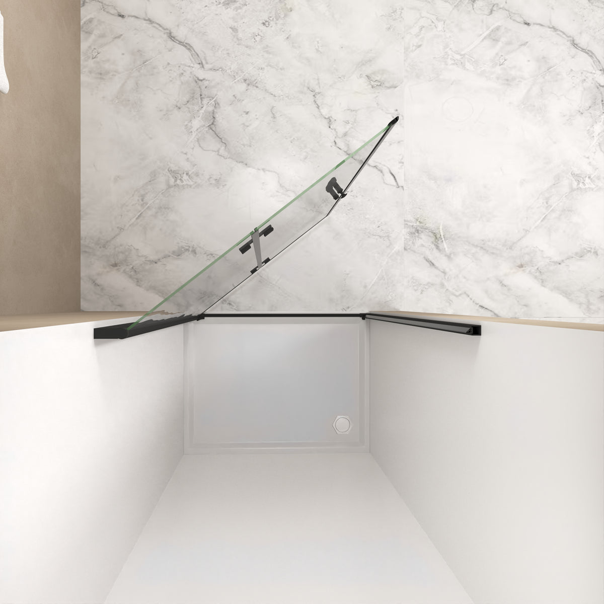 72" Bifold Shower Door, 1/4"(6mm) Tempered Glass, Matte Black Aluminum Frame, Explosion Proof Film