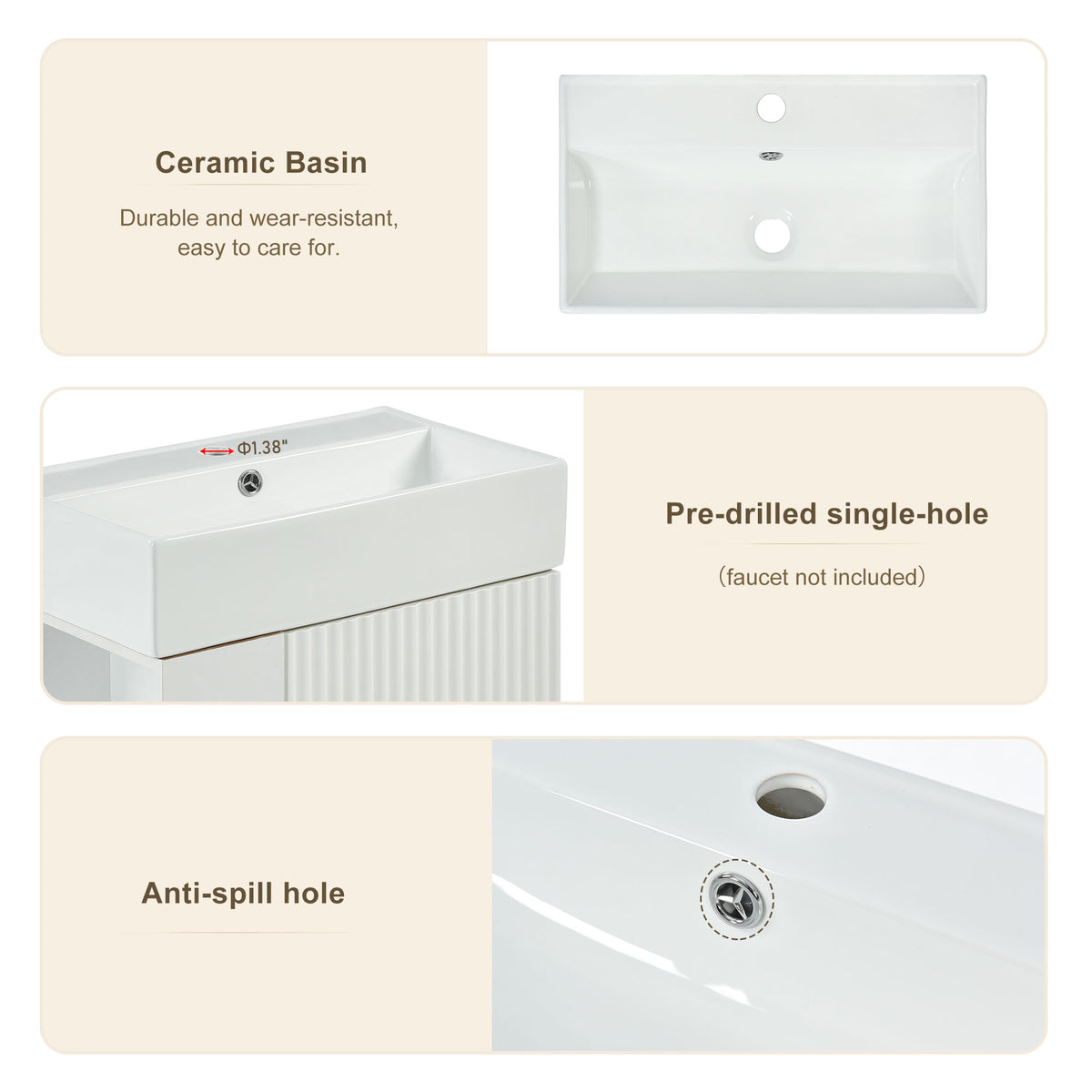 21.6" white Bathroom vanity, Combo Cabinet, Bathroom Storage Cabinet, Single Ceramic Sink