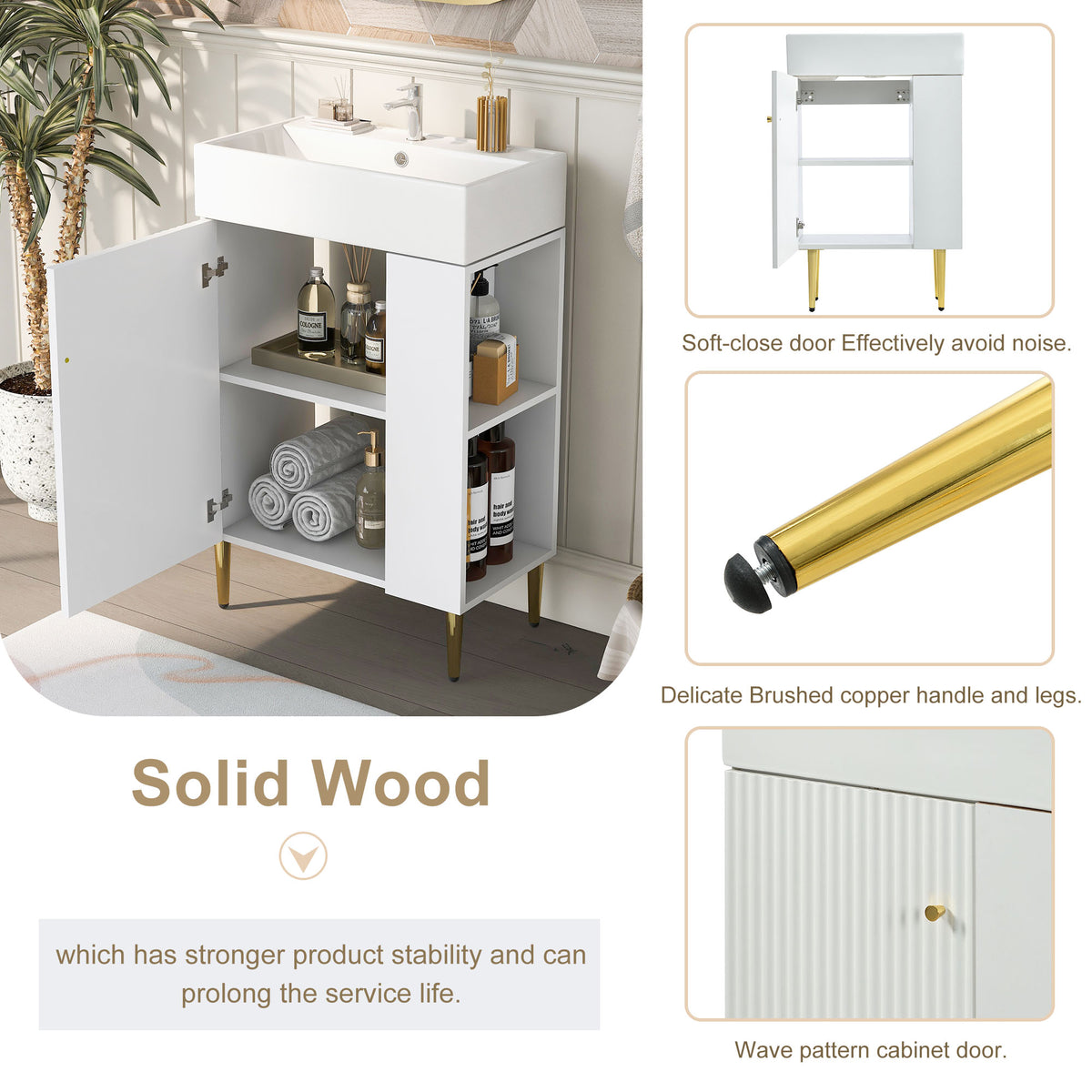 21.6" white Bathroom vanity, Combo Cabinet, Bathroom Storage Cabinet, Single Ceramic Sink