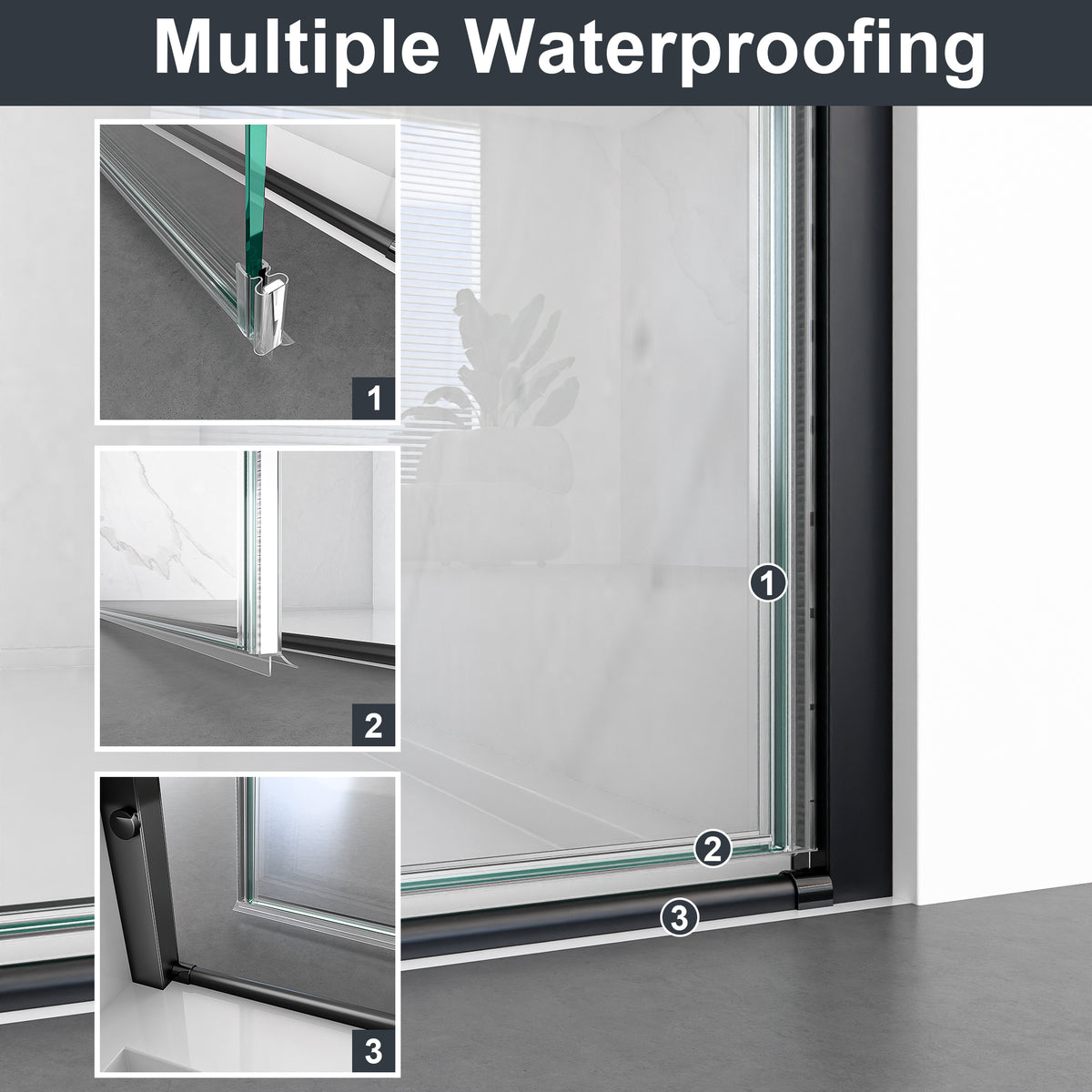 72" H Semi-Frameless Circular Pivot Shower Door in Matte Black With 1/4" (6mm) Thick SGCC Tempered Glass