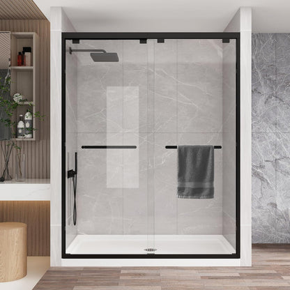 KPUY S0102 Double Sliding Shower Door 43-48" W x 76" H - Matte Black | Semi-Frameless
