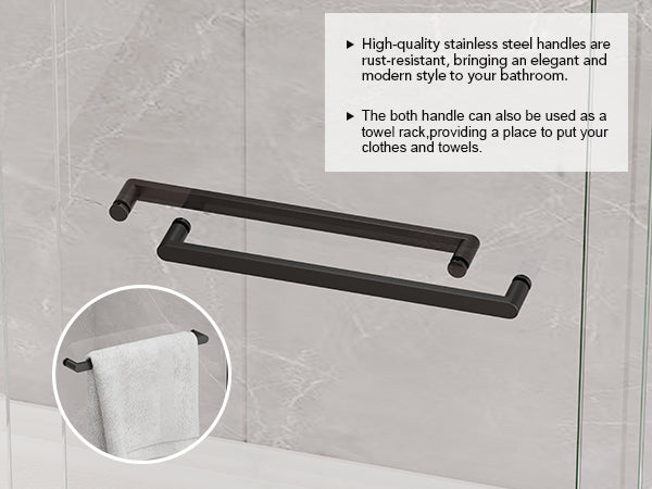 Matte Black Double Sliding Shower Door, Semi-Frameless, 43–48 in. W x 76 in. H, Model S0102