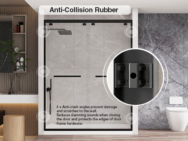 Matte Black Double Sliding Shower Door, Semi-Frameless, 43–48 in. W x 76 in. H, Model S0102