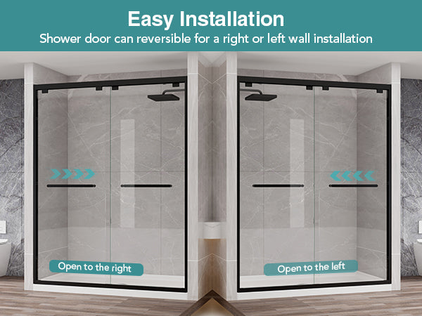 Matte Black Double Sliding Shower Door, Semi-Frameless, 43–48 in. W x 76 in. H, Model S0102
