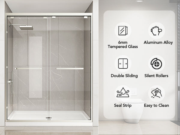 Brushed Nickel Double Sliding Shower Door, Semi-Frameless, 43–48 in. W x 76 in. H, Model S0102
