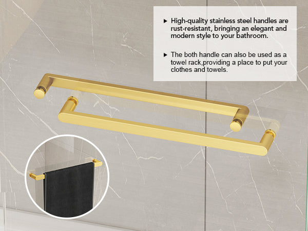 Brushed Gold Double Sliding Shower Door, Semi-Frameless, 55–60 in. W x 76 in. H, Model S0102