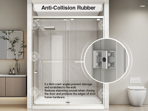 Brushed Nickel Double Sliding Shower Door, Semi-Frameless, 43–48 in. W x 76 in. H, Model S0102