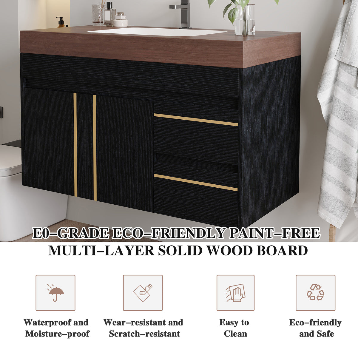 36" Floating Bathroom Vanity with Ceramic Sink and Faux Marble Top