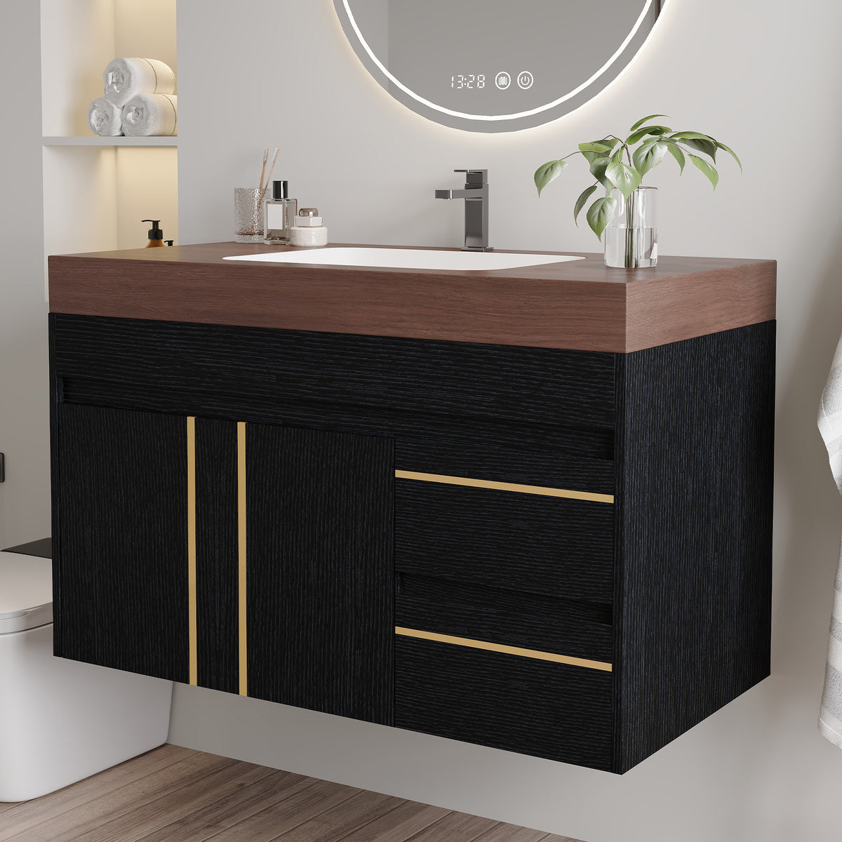 36" Floating Bathroom Vanity with Ceramic Sink and Faux Marble Top