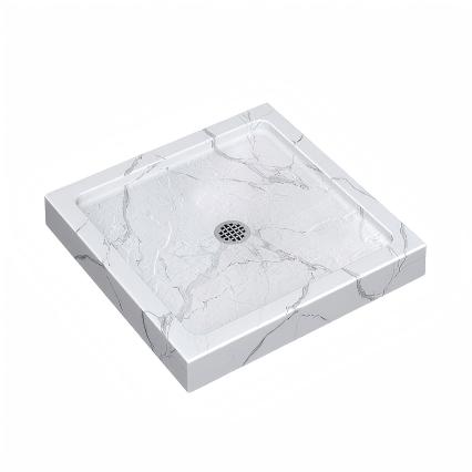 KPUY 32" / 36" Square Shower Base Pan with Center Drain, Carrara White Slip Resistant Design, Non‑Integrated Flange, Easy to Clean