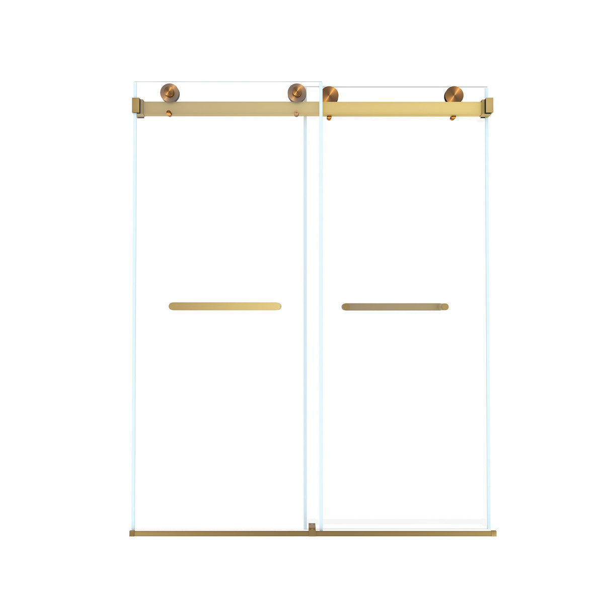 Frameless Double Sliding Shower Door, 5/16 "(8mm) Tempered Glass, Explosion Proof Film, Stainless Steel Handle, Square Tube Track,Brushed Gold