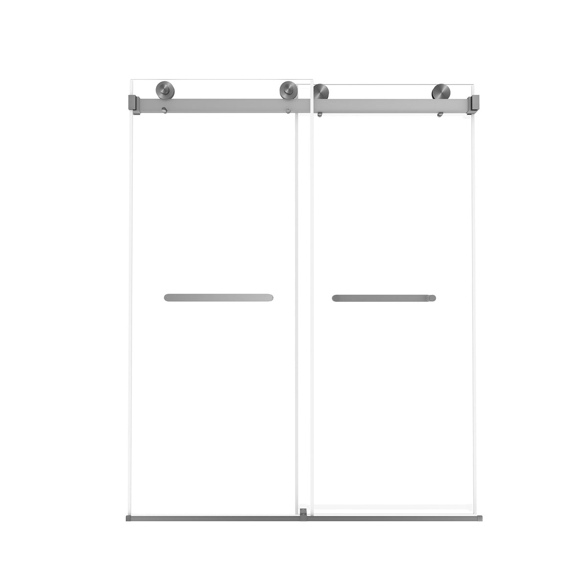 Frameless Double Sliding Shower Door , 5/16 "(8mm) Tempered Glass, Explosion Proof Film, Stainless Steel Handle, Square Tube Track, Brushed Nickel