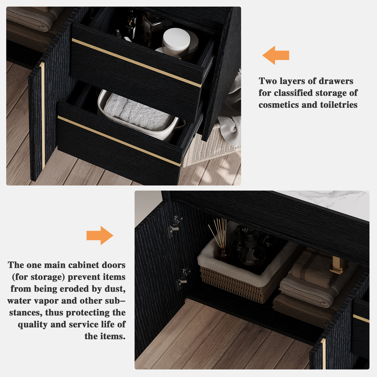 36" Floating Bathroom Vanity with Ceramic Sink and Faux Marble Top