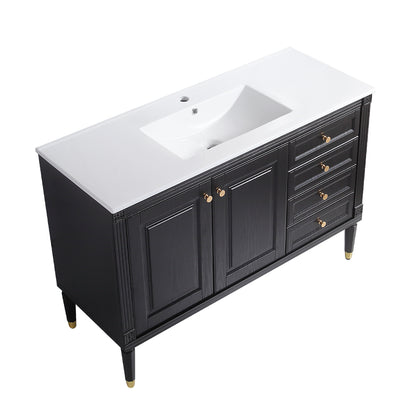 48'' Bathroom Vanity with Top Sink, Bathroom Storage Cabinet with 2 Soft Closing Doors and 3 Drawers, Single Sink Bathroom Vanity. black