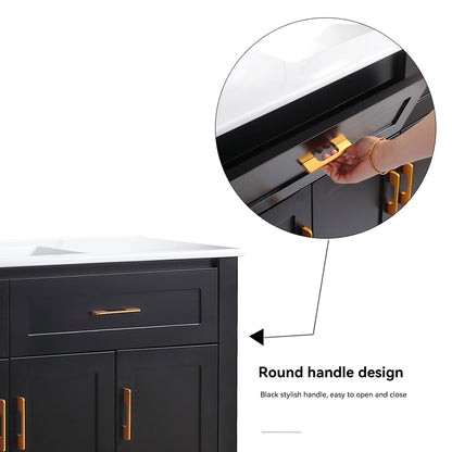 48" Black Bathroom Vanity with Ceramic Sink Combo, Abundant Storage Cabinet -4 Soft close doors and 4 drawers