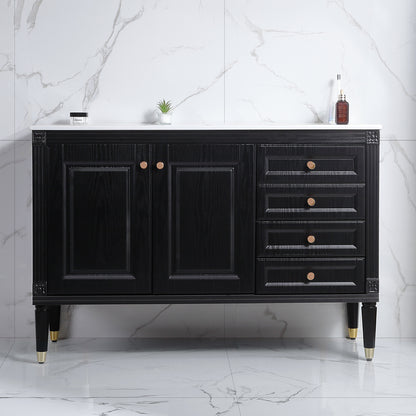48'' Bathroom Vanity with Top Sink, Bathroom Storage Cabinet with 2 Soft Closing Doors and 3 Drawers, Single Sink Bathroom Vanity. black