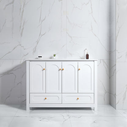 48" White Bathroom Vanity with Ceramic Sink Combo, Abundant Storage Cabinet -4 Soft close doors and 2 drawers