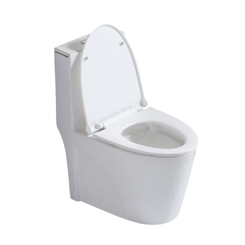 Small Compact One Piece Toilet - Modern White Dual Flush Commode-KPUY