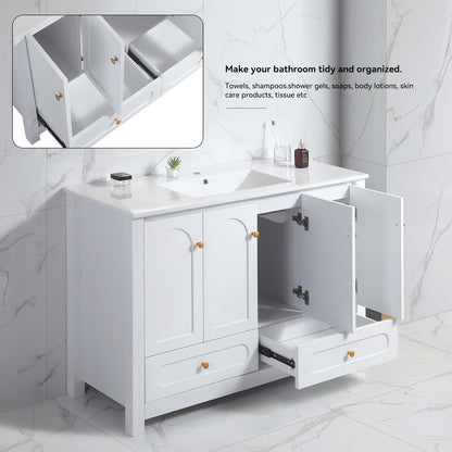 48" White Bathroom Vanity with Ceramic Sink Combo, Abundant Storage Cabinet -4 Soft close doors and 2 drawers