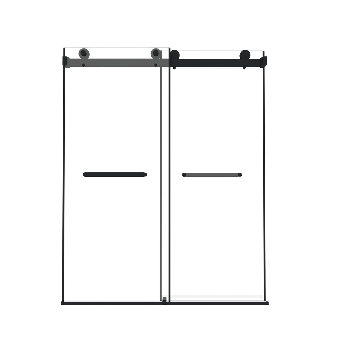 Frameless Double Sliding Shower Door, 8mm Tempered Glass, Explosion Proof Film, Stainless Steel Handle, Square Tube Track,Matte Black