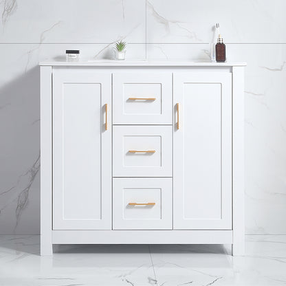 36"White Bathroom Vanity with Single Sink, Combo Cabinet Undermount Sink, Bathroom Storage Cabinet with 2 Doors and 2 Drawer, Soft Closing, Multifunctional Storage