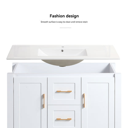 36"White Bathroom Vanity with Single Sink, Combo Cabinet Undermount Sink, Bathroom Storage Cabinet with 2 Doors and 2 Drawer, Soft Closing, Multifunctional Storage