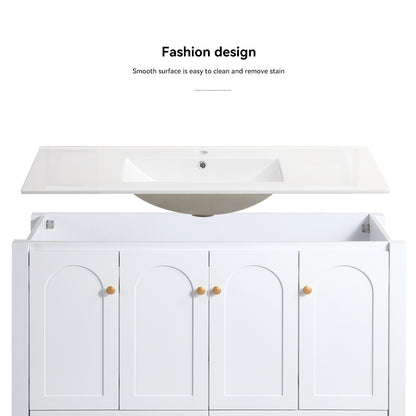 48" White Bathroom Vanity with Ceramic Sink Combo, Abundant Storage Cabinet -4 Soft close doors and 2 drawers
