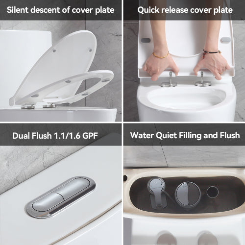 Small Compact One Piece Toilet - Modern White Dual Flush Commode-KPUY