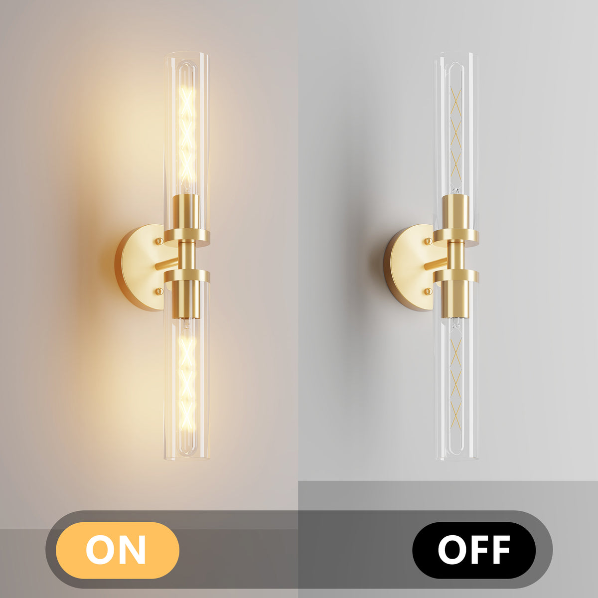 Wall Sconces Set of Two, Hardwired Gold Bathroom Sconces Wall Lighting with Clear Glass, Modern Sconces Wall Decor Set of 2 Wall Light fixtures for Bathroom Mirror Hallway (Bulbs Not Included)