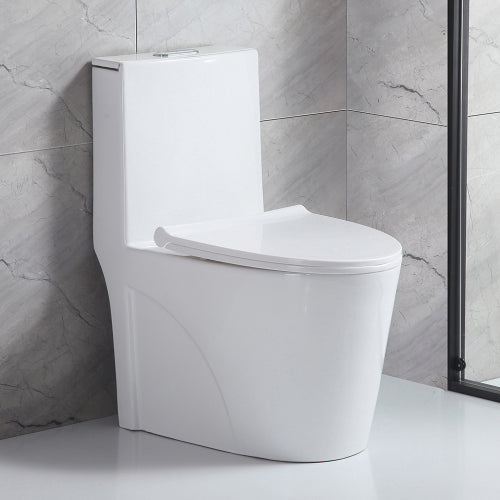 Small Compact One Piece Toilet - Modern White Dual Flush Commode-KPUY